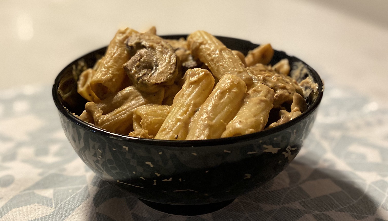 Creamy mushroom pasta with miso tahini sauce