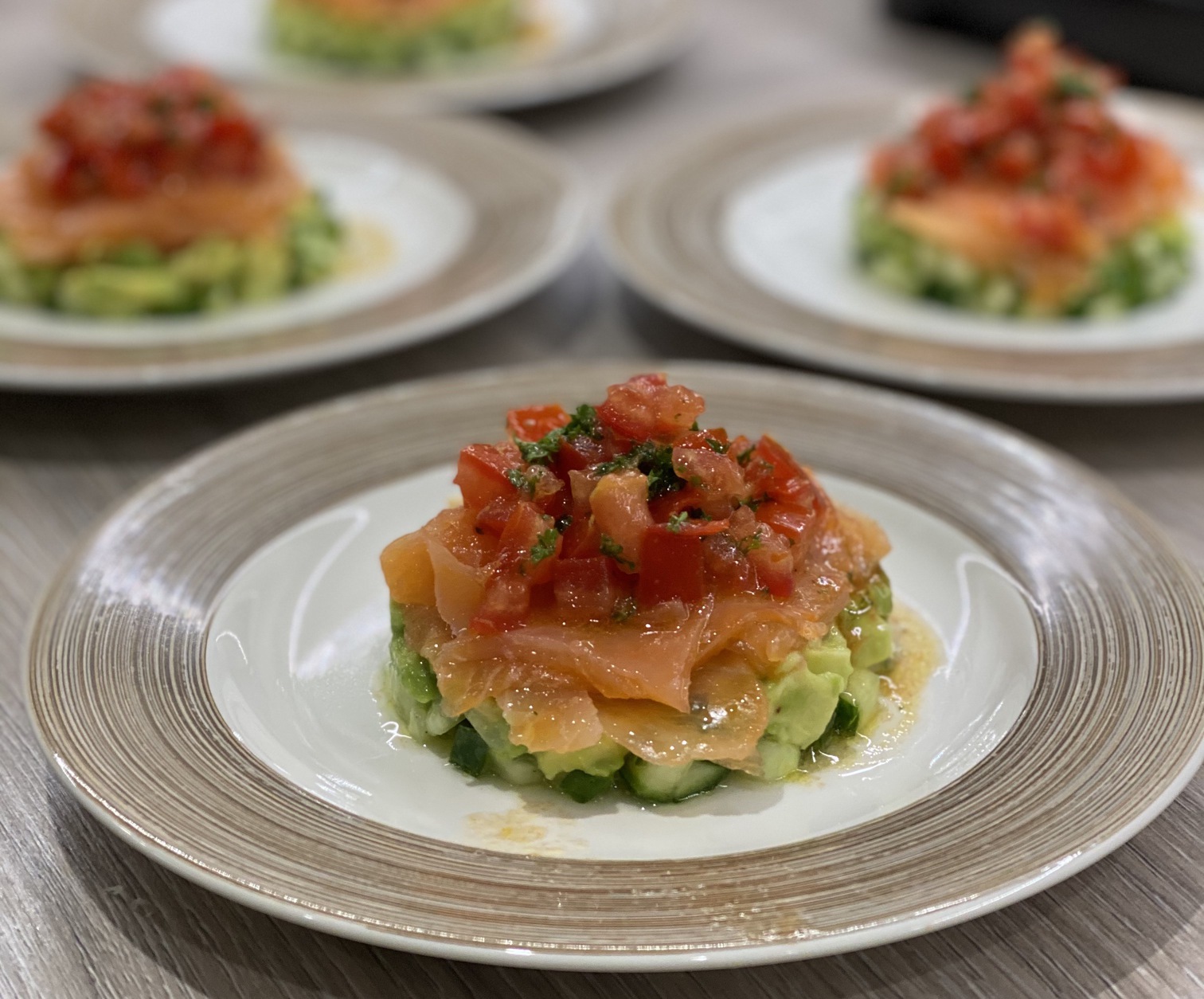 Cucumber, smoked salmon and avocado stacks