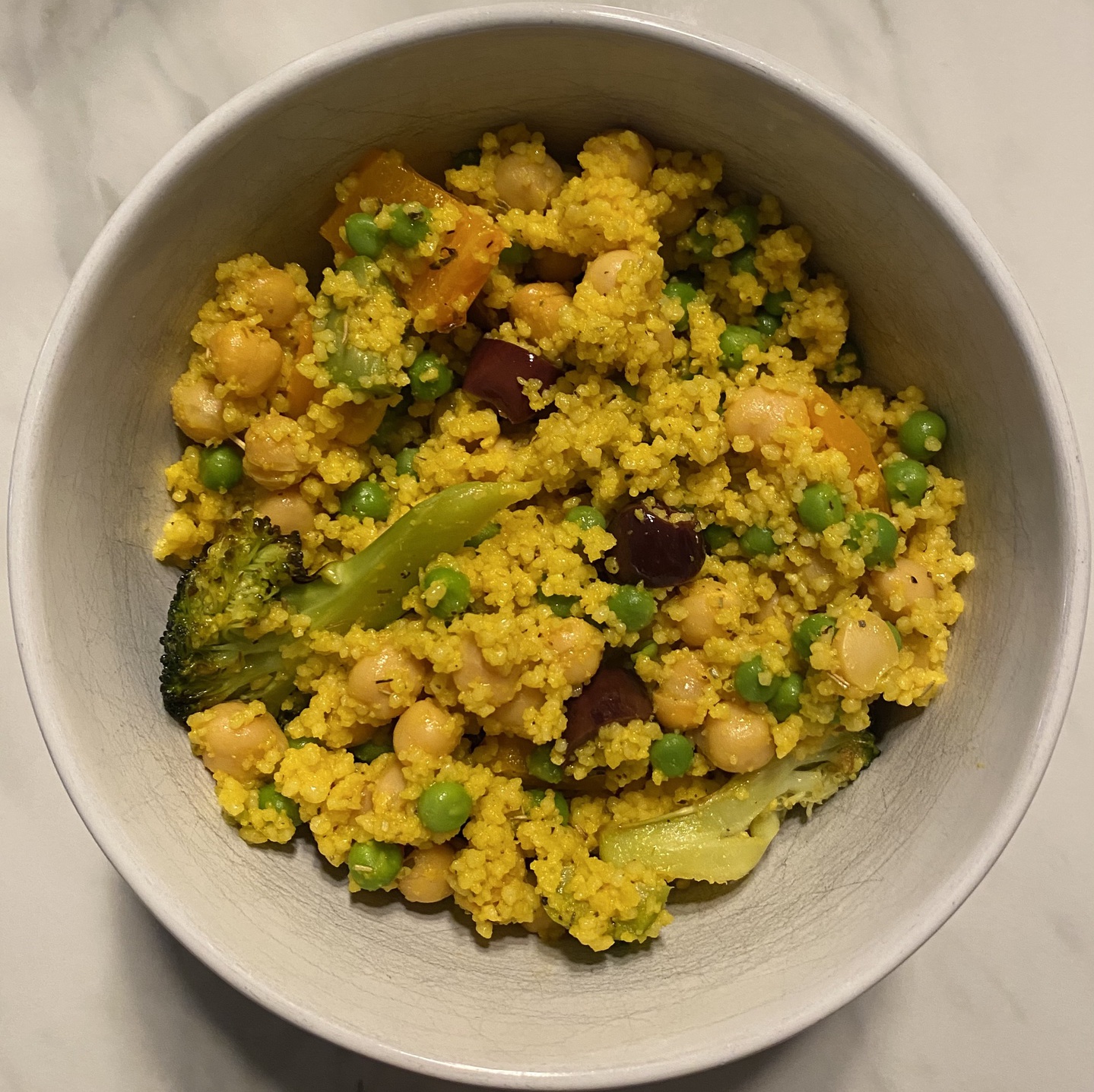 Roasted vegetable and pea couscous