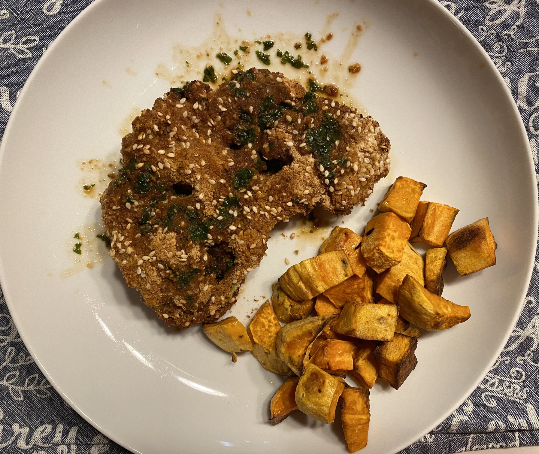 Sesame crusted cauliflower steak