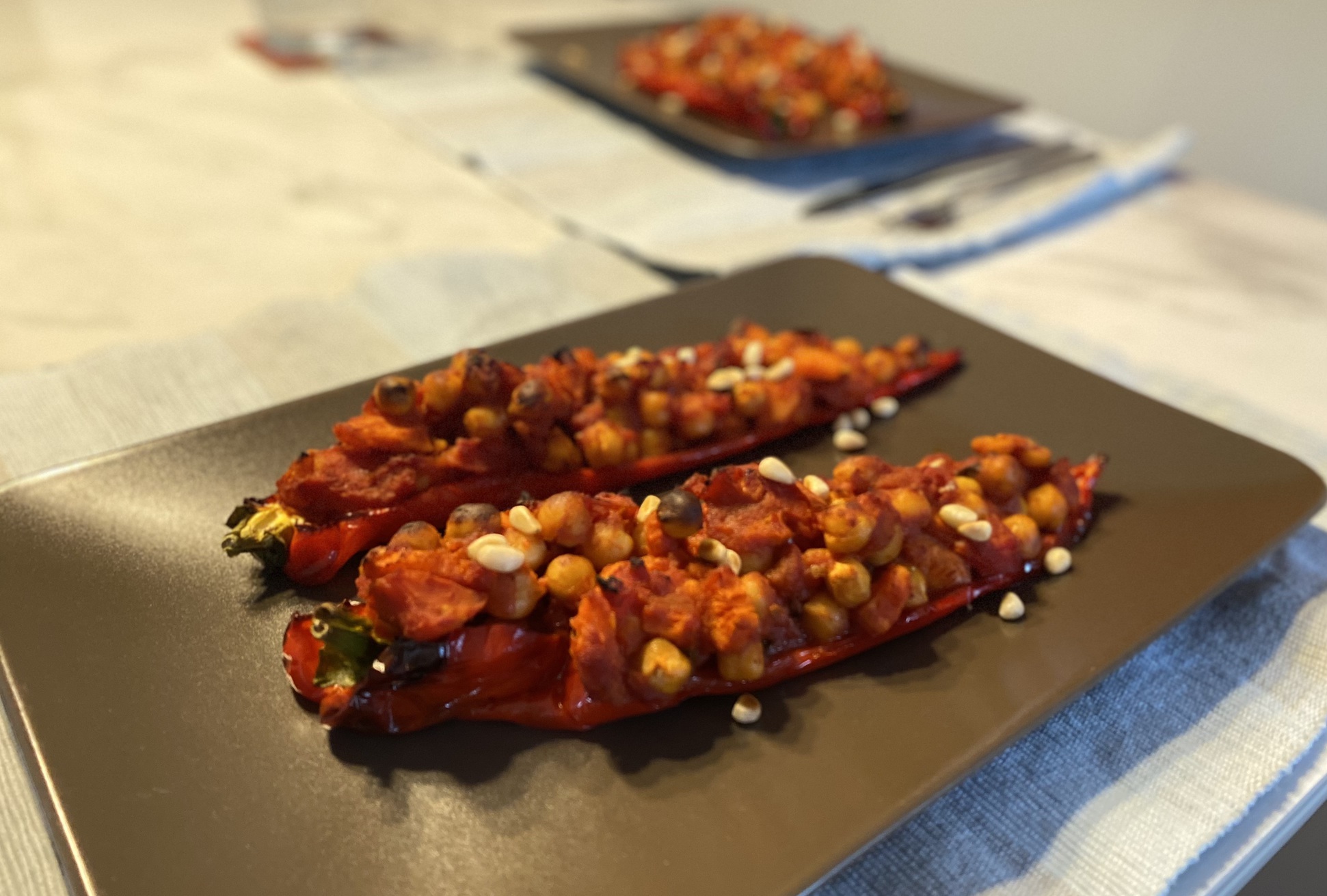 Stuffed peppers with harissa chickpeas